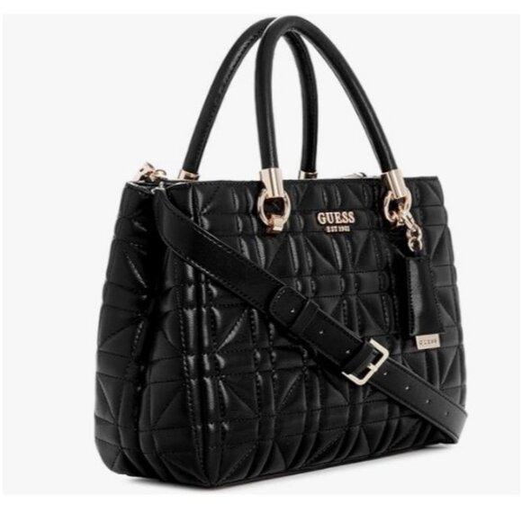 GUESS Assia High Society quilted medium satchel crossbody bag - BLACK - Picture 1 of 11